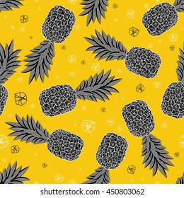 Pineapple seamless pattern. Graphic stylized drawing. Vector illustration