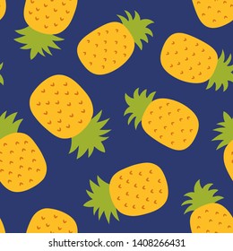 Pineapple seamless pattern. Hand drawn fresh ananas. Vector sketch background. Color doodle wallpaper. Exotic tropical fruit. Fashion design. Food print for kitchen tablecloth, curtain or dishcloth