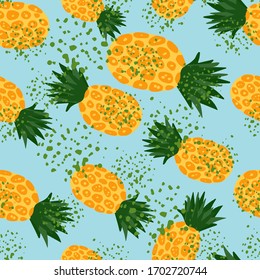 Pineapple seamless pattern. Hand drawn summer colorful tropical wallpaper. Endless fruits vector texture. Design for fabric, textile print, wrapping paper, cover.