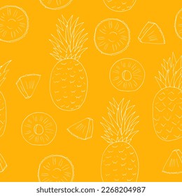 pineapple seamless pattern hand drawn in doodle style. simple line art for wallpaper, background, textile, wrapping paper. 