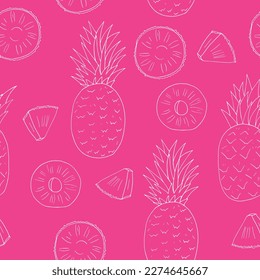 pineapple seamless pattern hand drawn in doodle style. simple line art for wallpaper, background, textile, wrapping paper. 