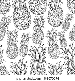Pineapple Seamless Pattern With Line Art Style