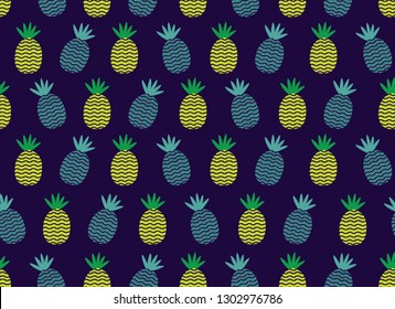 Pineapple Seamless Pattern on Blue Color Background
