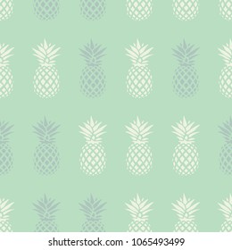 Pineapple seamless pattern on mint background, vector illustration