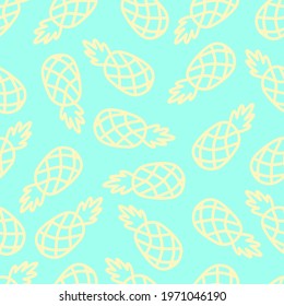 Pineapple seamless pattern on patel green background. colorful tropical fruit vector. exotic design for textile, fabric, wrapping paper, etc