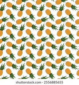 Pineapple seamless pattern on white background. Wrapping paper, gift card, poster, banner design. Home decor, modern textile print. Summer bright geometric fruits patterned.