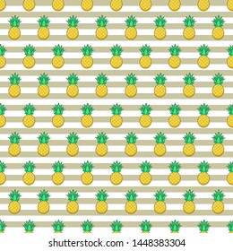 Pineapple seamless pattern for print, fabric and organic, raw products packaging. Texture for eco and healthy food on white stripes Background