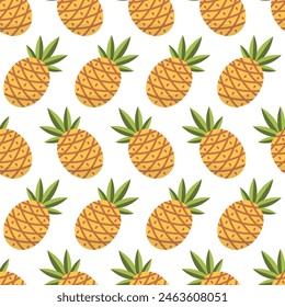 Patrón sin fisuras de piña para estampado y tela orgánica, vegana eco y comida saludable. Rebanada de Ananas dulces con hojas verdes. Ilustración vectorial de verano para sstksummer