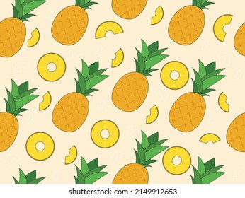 Pineapple seamless pattern. Repeating image for printing on wrapping paper. Fruits and vegetables, vitamins and vegetarian nutrition. Fresh and natural products. Cartoon flat vector illustration