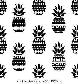 Pineapple seamless pattern. Scandinavian texture. Summer geometric creative pineapple background. Black and white colors
