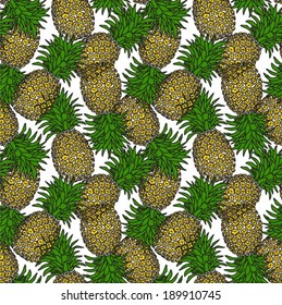Pineapple seamless pattern, summer background, vector