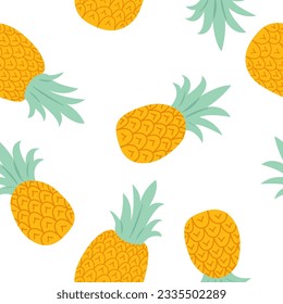 Pineapple Seamless Pattern. Summer Background for Textile Design, Wallpaper, Packaging. Vector Illustration in Flat Cartoon Style.