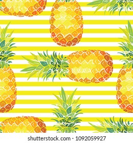  Pineapple seamless pattern. Summer design. Hand drawn