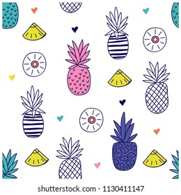 Pineapple seamless pattern. Summer elements vector print.