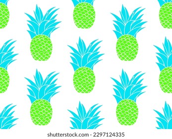 Pineapple seamless pattern. Summer fruit pattern. Pineapple fruit on white background. Tropical design for T-shirts, prints on paper and fabric. Vector illustration