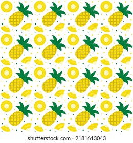 Pineapple seamless pattern. Summer tropical fruit vector background.  Vector template for textile, fabric, wallpaper, wrapping paper, etc. 