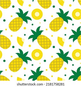 Pineapple seamless pattern. Summer tropical fruit vector background.  Vector template for textile, wallpaper, fabric, wrapping paper, etc. 