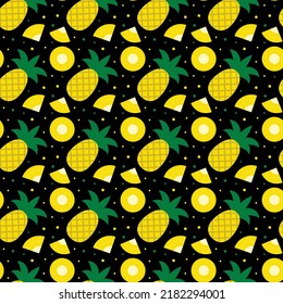 Pineapple seamless pattern. Summer tropical fruit vector background.  Vector template for fabric, textile, wallpaper, wrapping paper, scrapbooking, etc. 