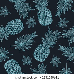 Pineapple seamless Pattern summer tropical fruits and leaves vector Illustration , Design for fashion , fabric, textile, wallpaper, cover, web , wrapping and all prints 
