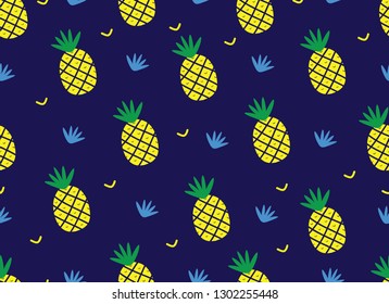 Pineapple Seamless Pattern for Textile and print on blue background
