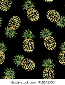 Pineapple seamless pattern. Tropical background. Vector texture.