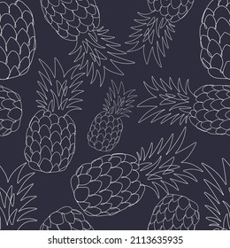 Pineapple seamless pattern. Tropical exotic summer pattern with  hand drawn pineapples. print for fabric, textiles, wrapping paper, web.Vector illustration