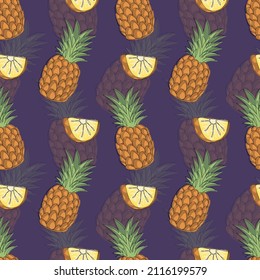 Pineapple seamless pattern. Tropical exotic summer pattern with hand drawn pineapples. Print for fabric, textiles, wrapping paper, web.Vector illustration