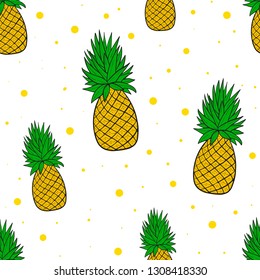 Pineapple seamless pattern. Tropical fruit. Summer background