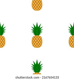 Pineapple seamless pattern. Tropical fruits textile texture isolated white background. Food print, fabric wrapping decorative backdrop. Typography graphic. Repeat design element Vector illustration