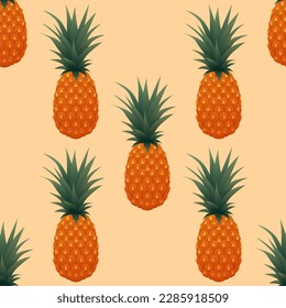 Pineapple seamless pattern. Tropical fruits textile texture isolated white background. Food print, fabric wrapping decorative backdrop. Typography graphic. Repeat design element Vector illustration