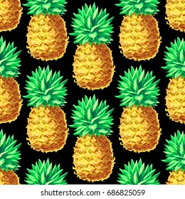 Pineapple seamless pattern. Tropical fruits yellow and white colors vector background