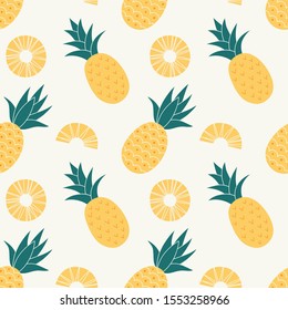 Pineapple seamless pattern, tropical ripe fruit. Summer print for textile, wrapping, fabric, wallpaper.