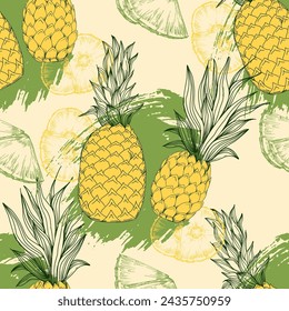 Pineapple seamless pattern, tropical ripe fruit. Summer print for textile, wrapping, fabric, wallpaper.