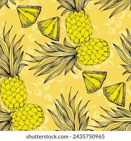 Pineapple seamless pattern, tropical ripe fruit. Summer print for textile, wrapping, fabric, wallpaper.