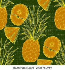 Pineapple seamless pattern, tropical ripe fruit. Summer print for textile, wrapping, fabric, wallpaper.