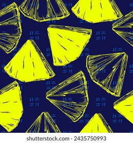 Pineapple seamless pattern, tropical ripe fruit. Summer print for textile, wrapping, fabric, wallpaper.