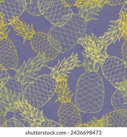 Pineapple seamless pattern, tropical ripe fruit. Summer print for textile, wrapping, fabric, wallpaper.