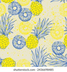Ananas nahtloses Muster, tropische reife Frucht. Sommerdruck für Textil, Verpackung, Stoff, Tapete.