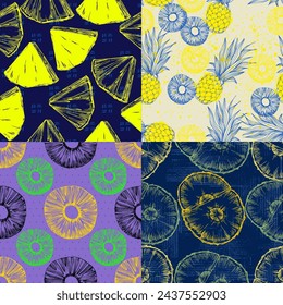 Pineapple seamless pattern, tropical ripe fruit. Summer print for textile, wrapping, fabric, wallpaper.