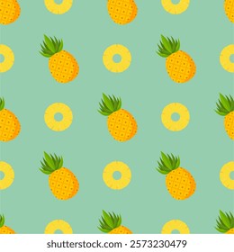 Pineapple seamless pattern, tropical ripe fruit.