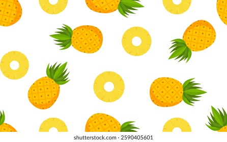 Pineapple seamless pattern, tropical ripe fruit.