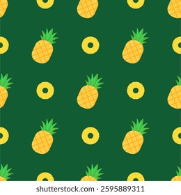 Pineapple seamless pattern, tropical ripe fruit.