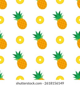 Pineapple seamless pattern, tropical ripe fruit.