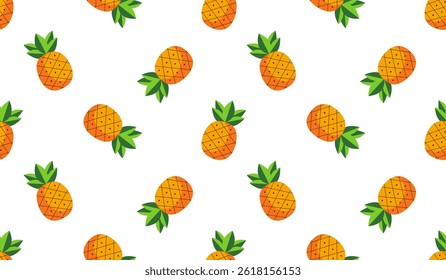 Pineapple seamless pattern, tropical ripe fruit.