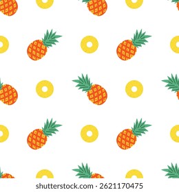 Pineapple seamless pattern, tropical ripe fruit.
