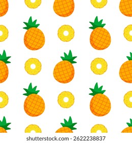 Pineapple seamless pattern, tropical ripe fruit.