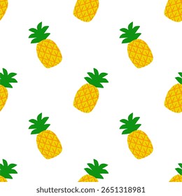 Pineapple seamless pattern, tropical ripe fruit.