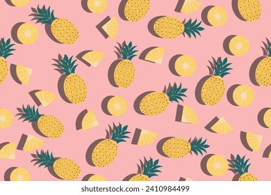 Pineapple seamless pattern in vector, background, fabric, wrapper, wallpaper, etc