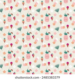 Pineapple seamless pattern. Vector background with summer holiday.