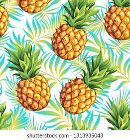 Pineapple. Seamless pattern. Vector floral pattern.